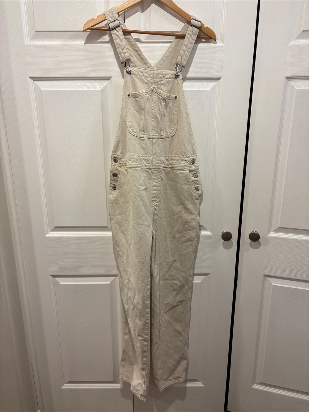 Old Navy Cream Denim Overalls with Adjustable Straps